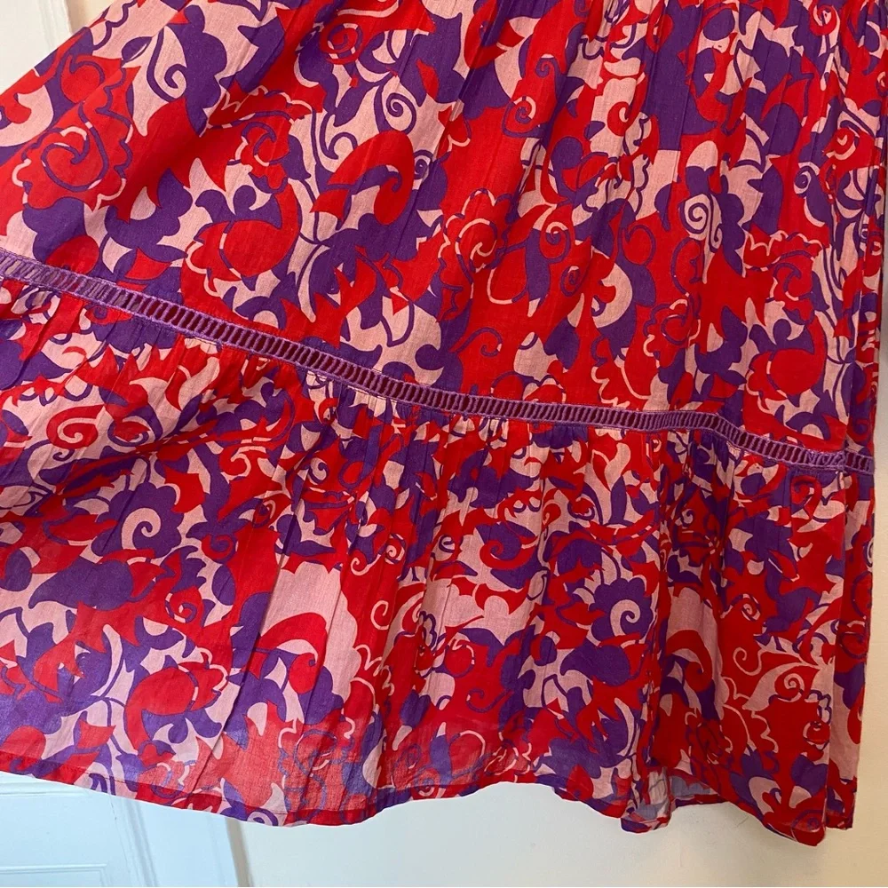 RO’S GARDEN Tyler Abstract Print Cotton Mini Shirt Dress Red/Purple Sz Large - Picture 11 of 16